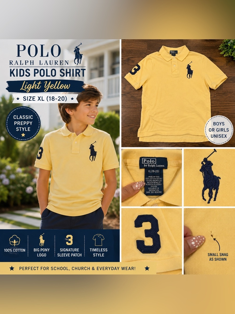 Polo by Ralph Lauren Big Pony Polo Shirt 💛

Size: Kids XL (18-20)